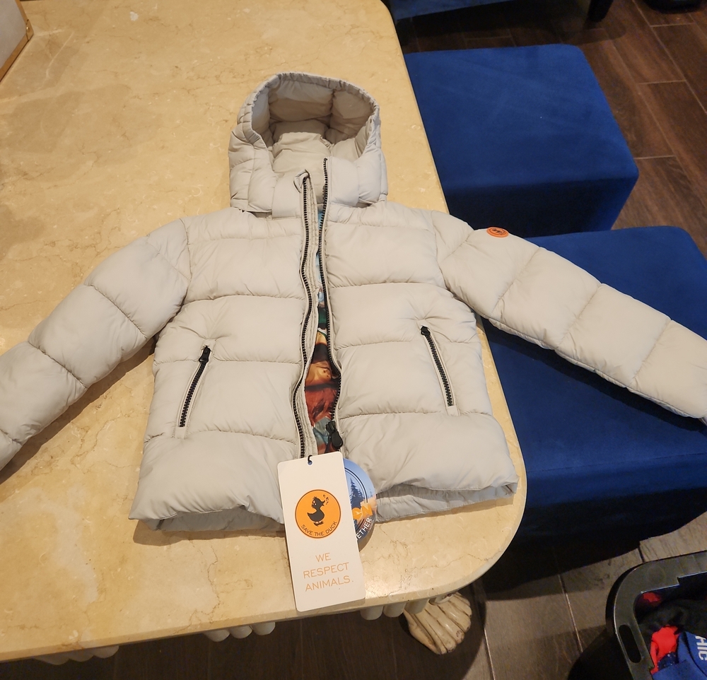 SAVE THE DUCK Kids Light Gray Puffer Jacket with Hood